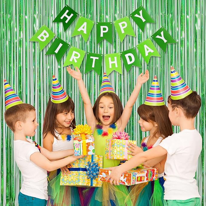 Green Tinsel Curtain Backdrop for St Patricks Day Decorations – Melsan 2 Pack 3.2 ft x 8 ft Metallic Foil Fringe Curtains for Irish Party, Jungle Birthday, Photo Booth Backdrop