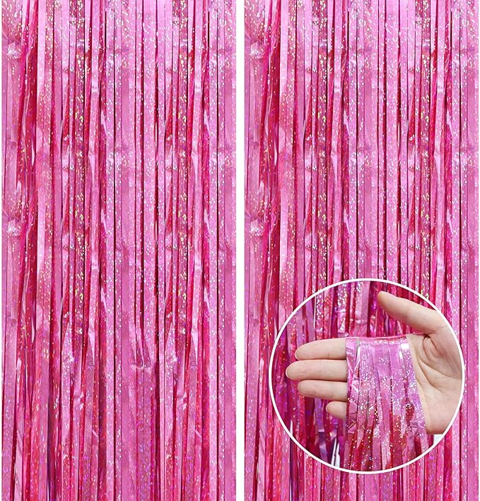 Pink Glitter Foil Backdrop 2 Pack for Birthday, Baby Shower, Wedding Engagement, Holiday Celebration Party Decorations, 3.3 FT x 6.5 FT, Pink