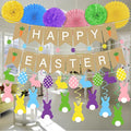 Easter Party Decorations Set for Home: Happy Easter Banner Bunny Hanging Swirls Yellow Purple Green Pom Pom Ornaments Spring Decor for Indoor Birthday Party Supplies