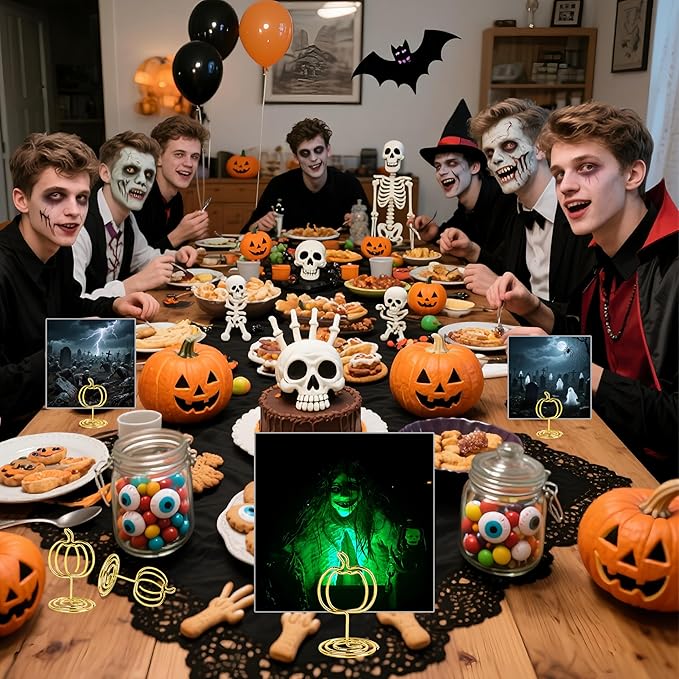 Picture Holders for Tables,32Pcs Pumpkin Photo Stands,Table Number Holders,Place Card Holders,Buffet Labels for Food,Wire Cards Stand Name Menu Clips,Photo Holders for Centerpieces,Halloween Party