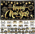 KatchOn, New Years Eve Party Supplies 2026 Set - Pack of 48 | Black and Gold Happy New Year Banner, New Year Photo Booth Props | 2026 Glasses for New Years Decorations | NYE Eve Decorations