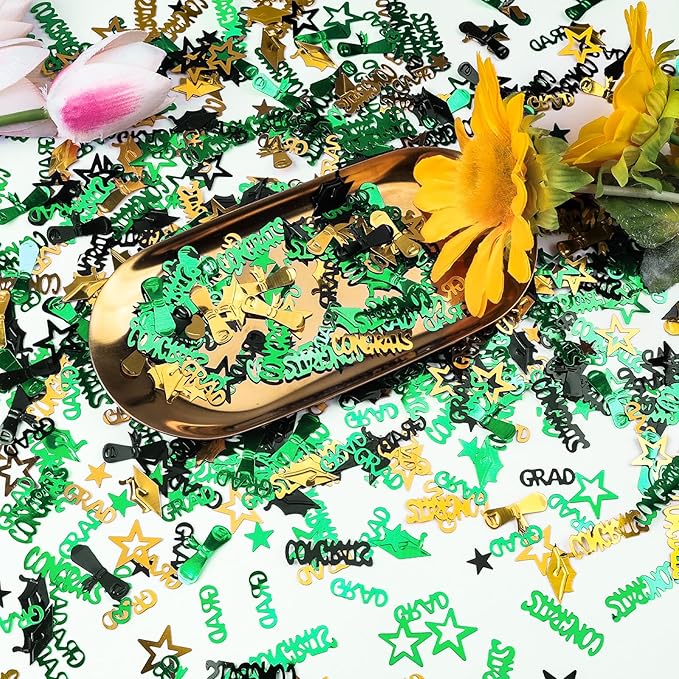 Green Gold and Black Graduation Confetti 2026, 1000 Pcs Congrats Grad Confetti Class of 2026 Party Table Centerpiece for 2026 Graduation Party Decorations