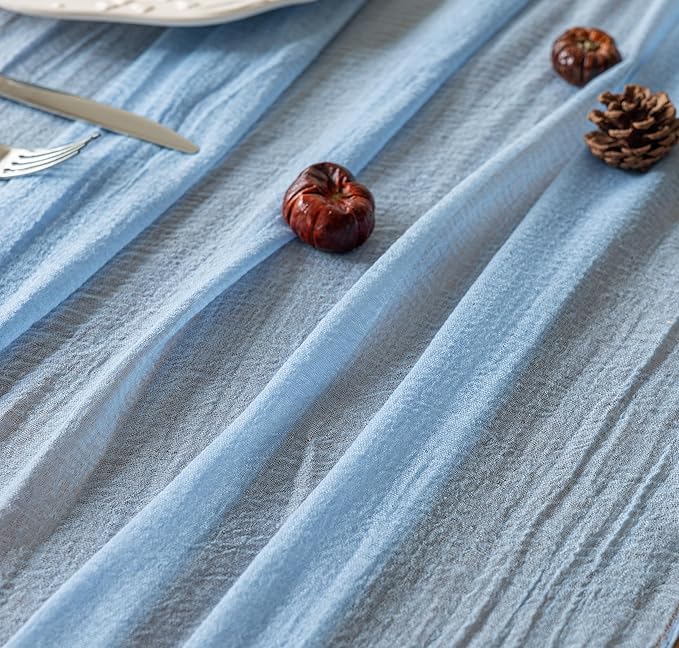 Keketoarrange Easter Spring Table Runner Light Blue Cheesecloth Gauze Rustic Cheese Cloth Table Runner 120 Inch 10 FT for Wedding Baby Shower Bridal Shower Birthday Party Sheer Home Boho Decorations
