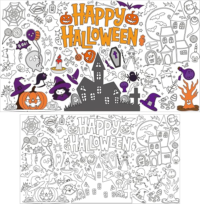 OHOME Halloween Crafts for Kids - Giant Coloring Tablecloth/Poster | Halloween Party Decorations Favors Supplies for Kids Gifts Activities Games Toys Banner