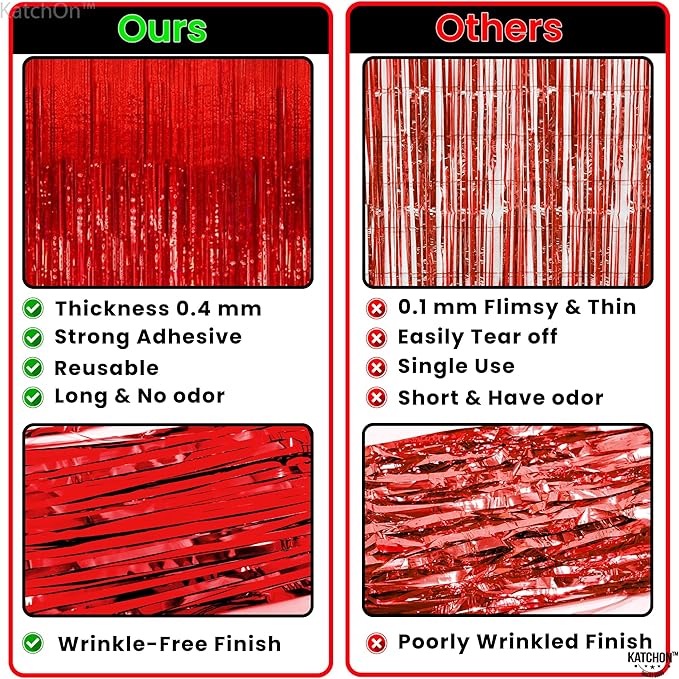 KatchOn, Large Red Streamers for Red Party Decoration - Pack of 2 | Graduation Fringe Backdrop for Nurse Graduation Decorations 2026 | Foil Fringe for Carnival, Casino Theme Party Decorations