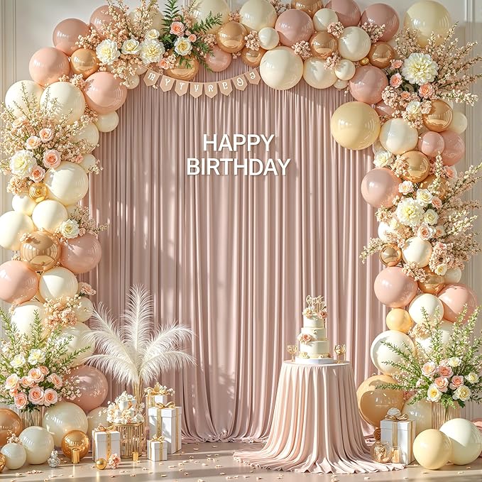 8x10FT Nude Backdrop Curtains for Wedding Parties, Wrinkle Free Polyester Photography Backdrop Drapes for Wedding Baby Shower Birthday Parties Stage Background Stand Decorations 4x10ft,2 Panels