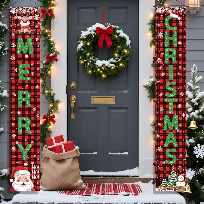 OHOME Christmas Decorations Outdoor - Merry Christmas Porch Banner | Xmas Party Decorations for Indoor Outside - Navidad Hanging Backdrop Garland Party Favors Supplies for Home Yard Wall