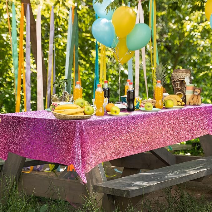 3Pcs Pink Holographic Plastic Tablecloths Laser Table Covers 40" x 108" Foil Disposable Table Cloths for Themed Birthday Party Wedding Christmas Holiday Party Decorations
