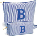 Birthday Gifts for Women - Custom Initial Makeup Bag Set, Portable Makeup Pouch Cosmetic Bag with Zipper, Travel Essentials Toiletry Bag Travel Gifts for Women, Blue B