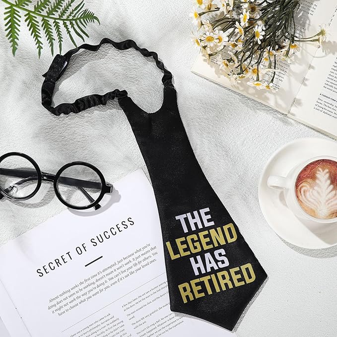 Oversized Legend Has Retired Party Theme Tie Retirement Party Favors Supplies Novelty Funny Black Printed Necktie Gifts for Father Men Colleague