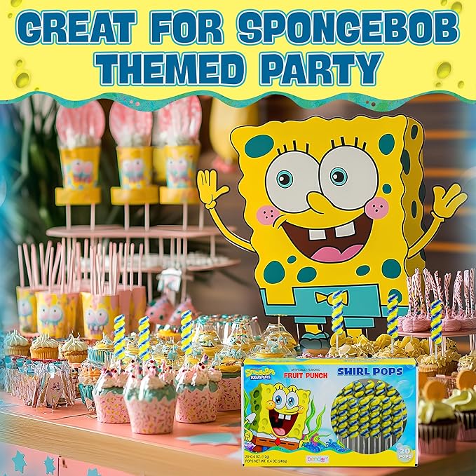 Spongebob Lollipops Swirl 20pk- Spongebob Candy For Spongebob Party Favors & Spongebob Birthday Decorations - Sponge Bob Candy For Spongebob Party Supplies & Sponge Bob Party Decorations