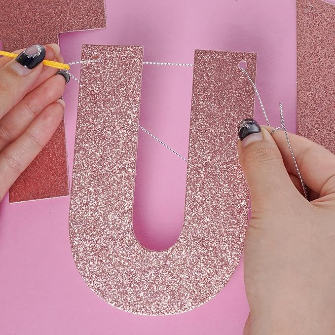 DIY Banner Kit with Letters Glitter Banner Letters Customizable Birthday Banners Graduation Banner Custom Party Hanging Banner for Graduation Wedding Party Baby Shower Decoration(Rose Gold)
