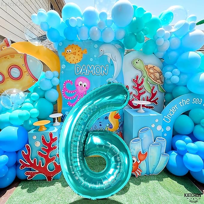 KatchOn, Giant Teal Blue Number 6 Balloon - 40 Inch | 6th Birthday Balloon for 6th Birthday Decorations | 6 Balloons for Birthday | Number Balloons for Anniversary Decorations