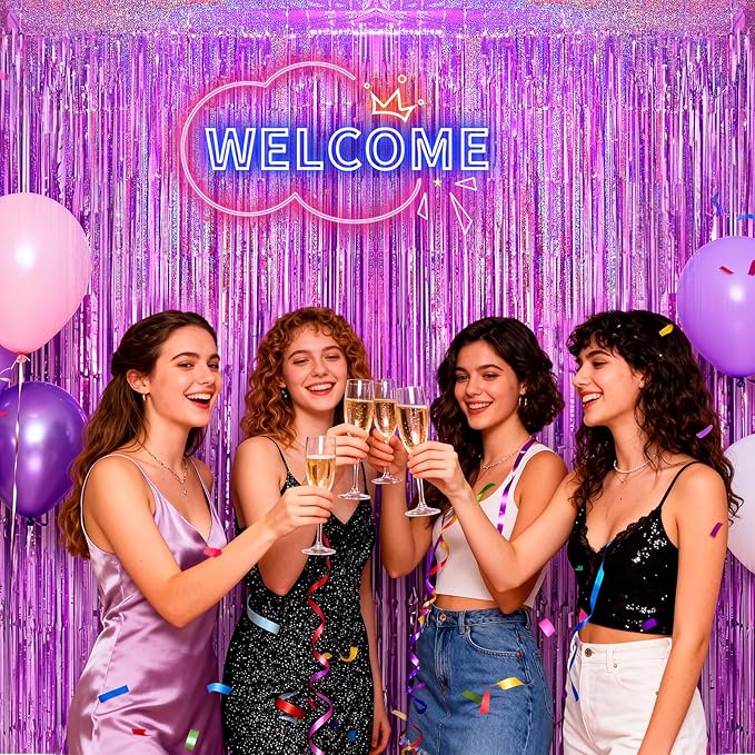 2 Pack Shiny Pink Foil Fringe Curtains | Party Streamers & Photo Booth Backdrop for Birthday, Wedding, Baby Shower, Bachelorette & Graduation