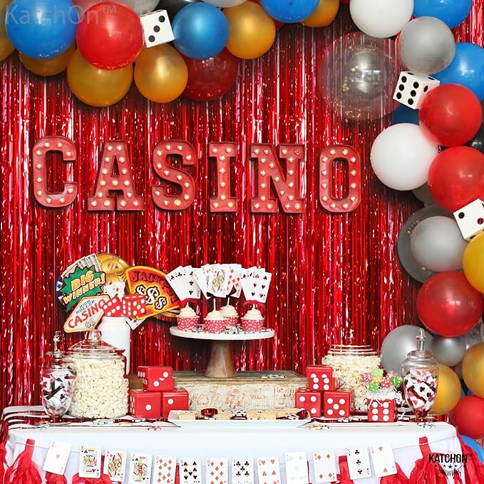 KatchOn, Large Red Streamers for Red Party Decoration - Pack of 2 | Graduation Fringe Backdrop for Nurse Graduation Decorations 2026 | Foil Fringe for Carnival, Casino Theme Party Decorations