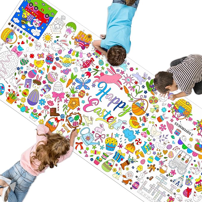 Easter Coloring Poster, Large Coloring Activity Paper 75” x 31” Jumbo Size Versatile Paper DIY Painting Drawing Banner/Tablecloth for School, Spring Theme Parties, Wall Decor