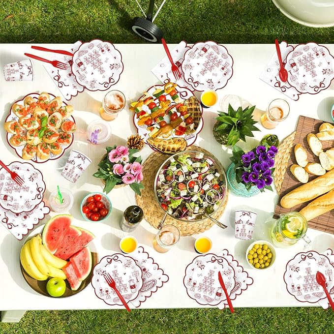 168Pcs That's Amore Plates and Napkins Disposable Italian Themed Party Decoration Pizza And Wine Bachelorette Party Tableware Set For Valentines Wedding Bridal Shower Engagement Bachelorette Supplies