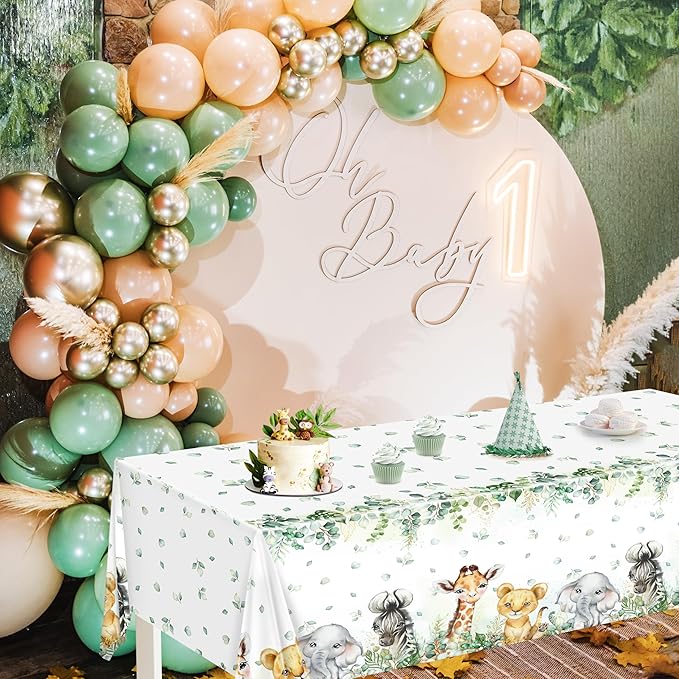 TREWAVE 3 Pcs Jungle Safari Animal Tablecloths Wild Animals Plastic Table Cover Wild Creatures Printed Tablecloth for Boy Girl Baby Shower Birthday Table Decoration Supplies, 54" x 108"