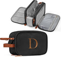 YOOLIFE Black Makeup Bag Toiletry Bag - Personalized Initial Toiletry Bags for Women Men, Travel Size Toiletries Essentials Birthday Gifts for Men Women Letter D Black