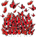 Waydress 24 Pieces Halloween Monarch Butterfly Decorations 3 Size Artificial Monarch Butterflies Wall Decor 3D Butterfly Wing Wall Art with Wire for Fall Wedding Home Bedroom Decorations(Red)