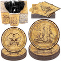 durony 144 Pieces Pirate Tableware Set Party Plates Cups Napkins Pirate Party Supplies Treasure Map Theme Favors for Treasure Theme Birthday Parties Decorations, Serve 24 Guests