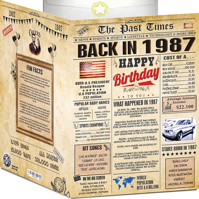 39th Birthday Card for Women Men - Back In 1987 Newspaper - 39 th Happy BIRTHDAY card - 39 th birthday gift for Her Him - JUMBO size - 39th birthday decorations - Best gifts for 39 year old man woman