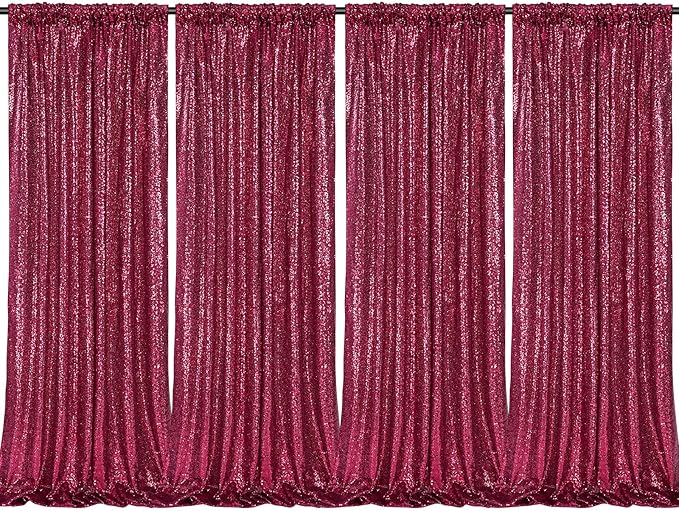 B-COOL Burgundy Sequin Backdrop Curtains 2 Packs 2ftx8ft Sparkle Backdrop Fabric Glitter Backdrop for Party Ceremony Wedding Birthday Decoration