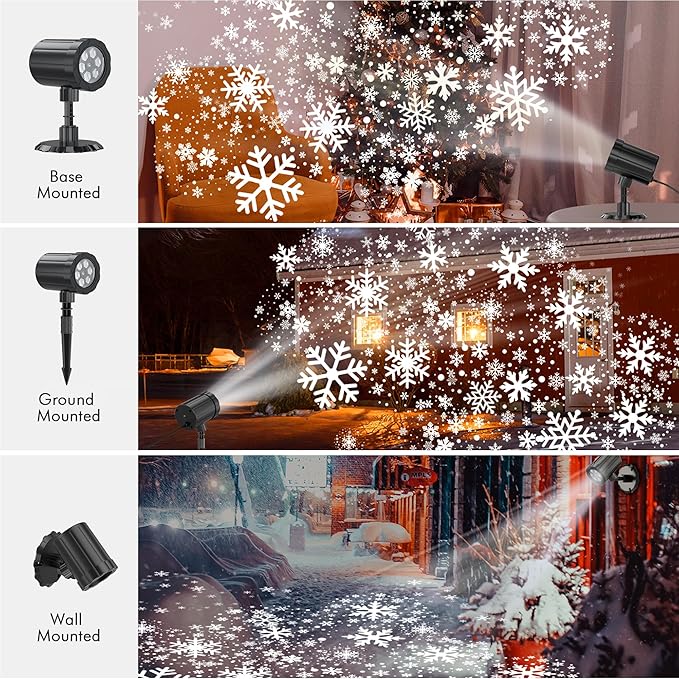 Christmas Projector Lights Outdoor, GUSODOR Dynamic Snowflake Projector IP65 Waterproof Snow Projection Lights for Indoor Outdoor Christmas Decoration, Holiday, Wedding, Yard Decor