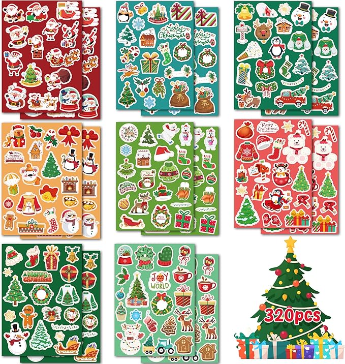 OHOME Stocking Stuffers | 320 PCS Christmas Stickers - Toddler Stocking Stuffers | Kids Christmas Gifts for Boys Girls Grandkids,Vinyl Xmas Games Crafts Activities Party Favors Supplies