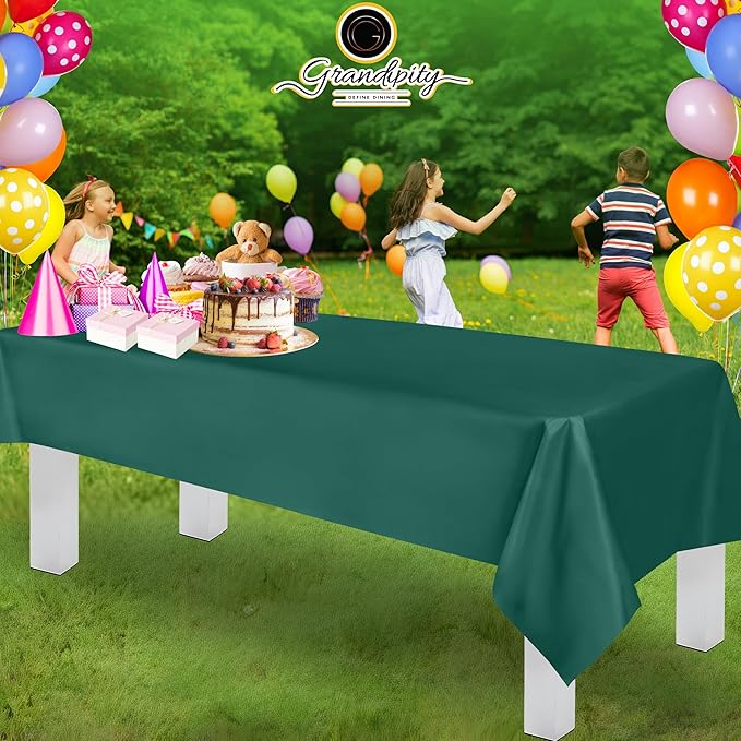 Grandipity 12 Pack Premium Disposable Plastic Tablecloth 54 Inch. x 108 Inch. Decorative Rectangle Table Cover - Dark Green
