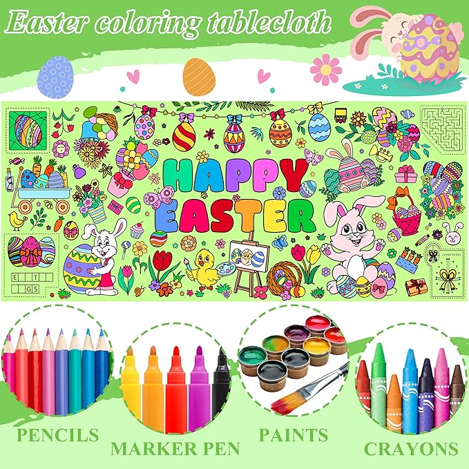 Easter Giant Coloring Poster 30 x 72 Inches Jumbo Coloring Tablecloth Easter Crafts for Kids School Home Party Supplies Decoration