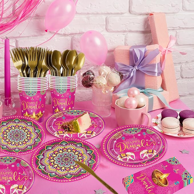 168pcs Happy Diwali Plates Napkins India Festival of Lights Disposable Cups Tableware Set Diwali Party Supplies for Festival of Lights Party Boys Girl Birthday Decorations Serve 24