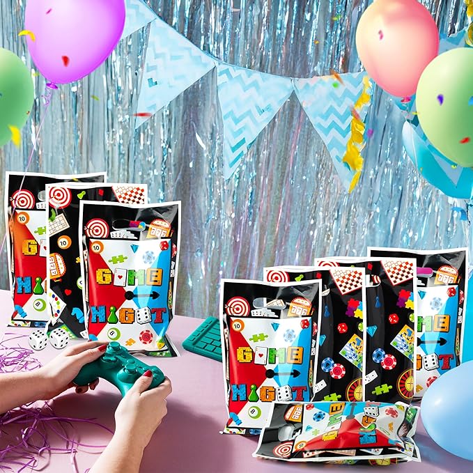 G1ngtar 50Pcs Family Game Night Party Favor Bags - Gaming On Video Game Goodie Candy Treat Gifts Waterproof Plastic Bags for Kids Birthday Party Decoration Supplies