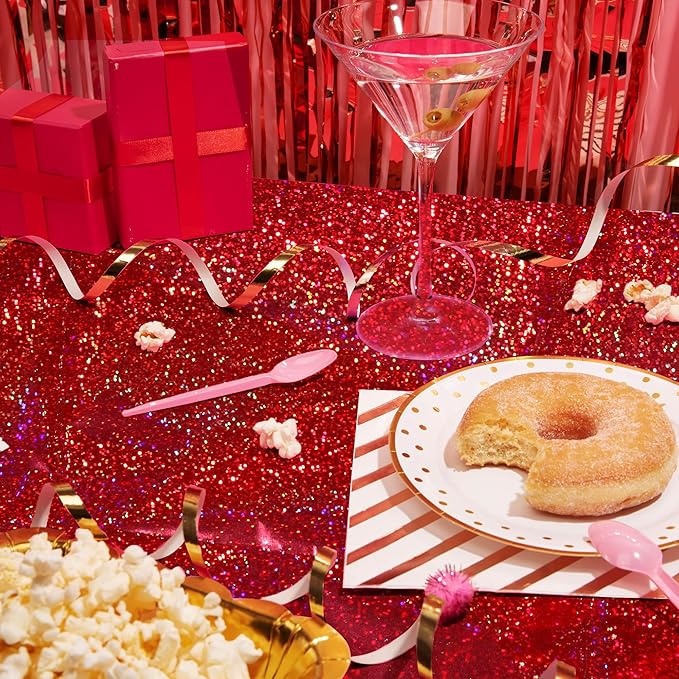 4 pcs Red Holographic Laser Tablecloths for Parties 40" x 108" Table Cloth Iridescence Shining Table Decoration For Valentines Galentines Day Princess Graduation Christmas Birthday Party Supplies