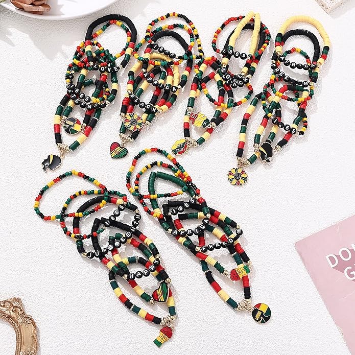 Cooluckday 36 Pcs Holiday Heishi Surfer Bracelets for Women Bulk Easter Mother's Day Christmas St. Patrick's Day Mardi Gras Bracelet Stackable Stretch Friendship Bracelets Set