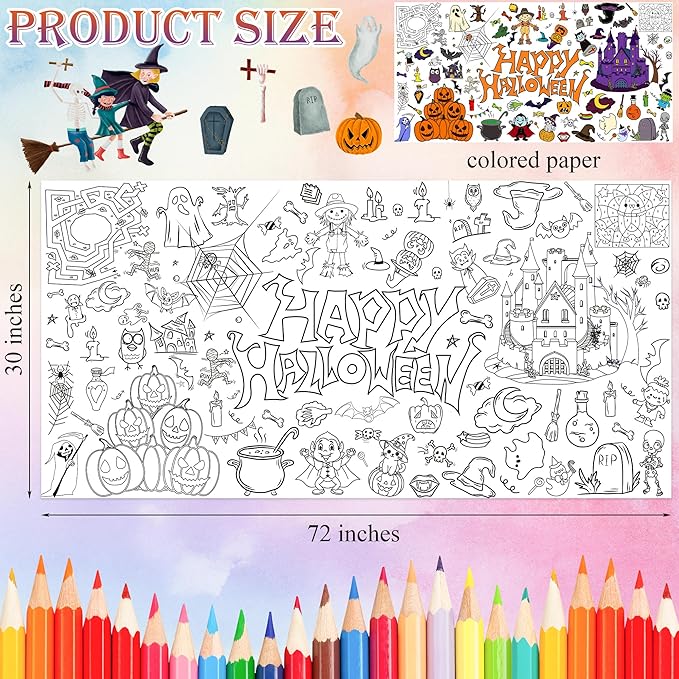 Halloween Giant Coloring Poster 30 x 72 Inches Large Coloring Halloween Activity Drawing Paper for Kids School Home Party Supplies Decoration