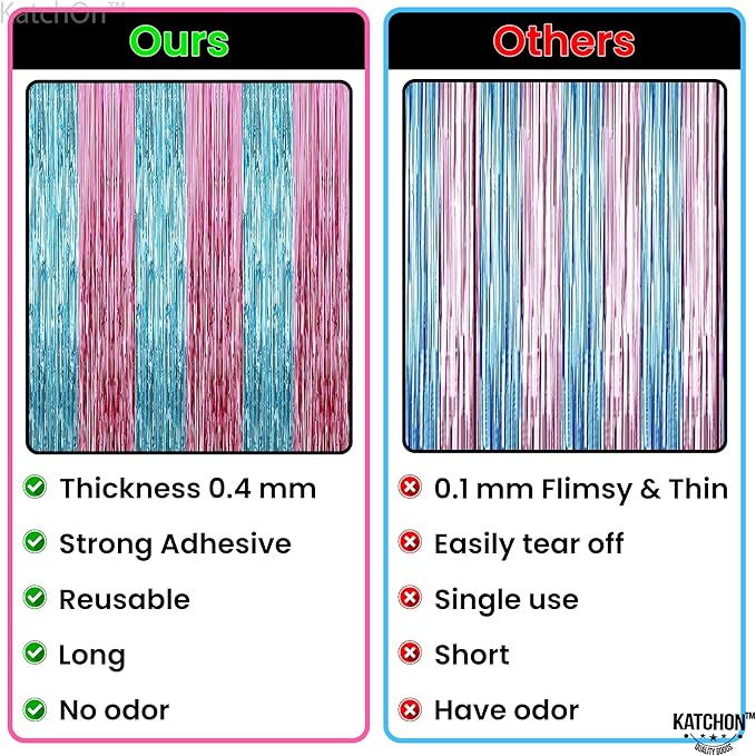 KatchOn, XtraLarge Pink and Blue Streamers - 3.2 x 8 Ft, Pack of 2 | Pink and Blue Streamers for Gender Reveal Decorations | Streamer Backdrop for Baby Shower, Unicorn, Mermaid Birthday Decorations