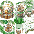 Ceenna 452 Pcs Safari Birthday Party Decorations for 50 Guests, Jungle Animals Paper Plates Napkins Cups Tablecloth Cutlery Straw Wild Animals Tableware for Zoo Theme Birthday Party Supplies