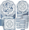 Pickmesh 250 Pcs Blue White Floral Party Supplies Decorations Serve 50 Blue and White Porcelain Pattern Disposable Paper Plates Napkins and Cups for Chinoiserie Baby Shower Birthday Wedding Tea Party