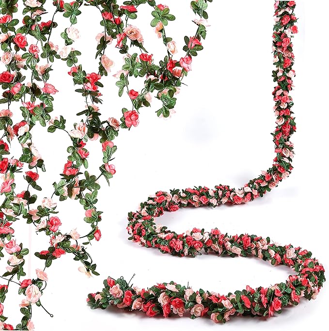 BLEUM CADE 8Pcs 65.6Ft Flower Garland Artificial Rose Vines for Bedroom, Cute Fake Hanging Flower Vines Floral Garland Decorations for Wedding Party Wall Room Decor Aesthetic
