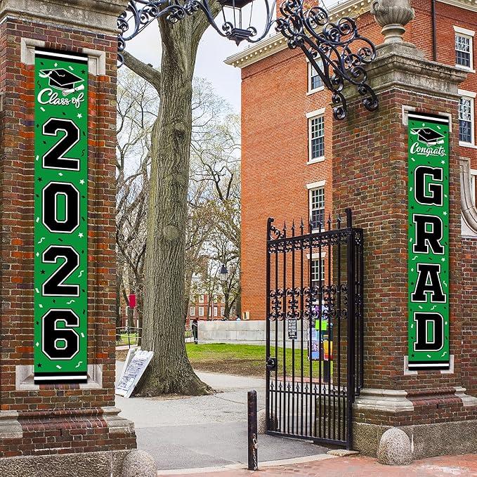 2026 Graduation Decorations,Congrats Grad Banner Backdrop for Class of 2026 Decorations- Green Graduation Party Decorations