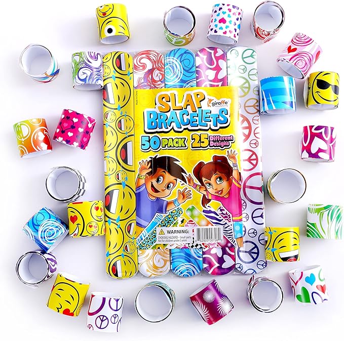 Giraffe 50 Pack Multi Color Slap Bracelets for Kids - Easter Eggs Fillers for Goody Bag - Easter Eggs Stuffers Bulk - Easters Basket Stuffers for kids Party Favors