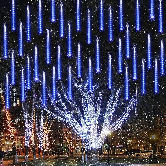 iBaycon 20 Tubes 480 LED Meteor Shower Rain Lights, 11.8 inches Cascading Icicle Lights Waterproof Outdoor, Connectable Falling Raindrop Lights with Timer for Holiday Party Christmas Decorations