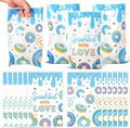 G1ngtar 50Pcs Blue Donut Party Favor Bags - Sweet Doughnut Goodie Candy Treat Gifts Waterproof Plastic Bags for Kids Birthday Party Decoration Supplies
