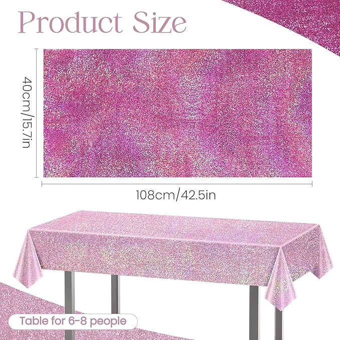 Pink & PalePink Holographic Tablecloth 40" x 108" Hot Pink Party Decoration Birthday Party Table Decor Iridescence Plastic Table Cloth for Baby Shower Bachelorette Party Supplies