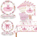 193Pcs Ballerina Birthday Party Decorations for 24 - Ballet Party Tableware Set with 7&9in Plates, Napkins, Cutlery Set, Tablecloth | Disposable Dance Party Supplies for Girls
