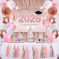 Pink Graduation Decorations Class of 2026, Rose Gold 2026 Graduation Party Decorations, Class of 2026 Paper Pompoms Paper Tassels Backdrop and Balloons for Class of 2026 Party Supplies