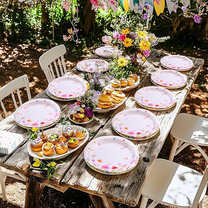Wildflower Party Decorations,Floral Baby Shower Birthday Tableware Decorations, Wildflower Plates and Napkins for Summer Picnic Wedding Tea Party,Serve 25 Guests