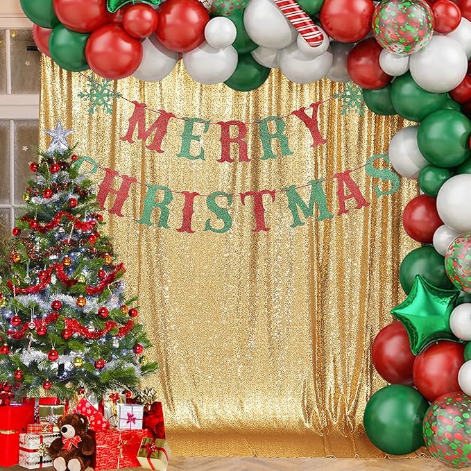Juya Delight 4ftx7ft Gold Sequin Backdrop Curtain Glitter Photo Booth Backdrops for Party Wedding Photography,Gold,4ftx7ft