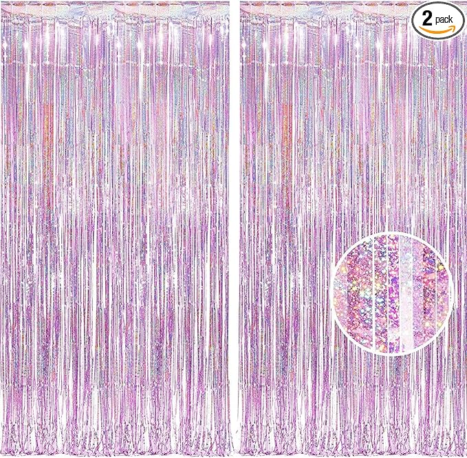 BRAVESHINE Pink Streamers Tinsel Foil Fringe Curtains - 2Pcs 3.2x8.2ft Party Backdrop for Easter/Unicorn/Baby/Graduation/Girl/Women/Princess/Birthday/Bridal Shower/Bachelorette/Engagement Decorations